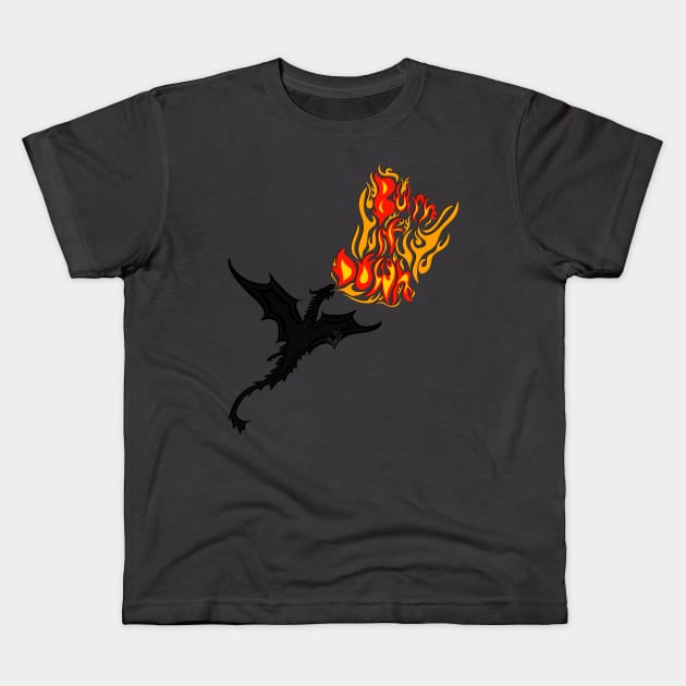 Burn. It. Down. Iron Flame Fourth Wing Book Series Dragon Fire Dragon Riders Kids T-Shirt by thenewkidprints